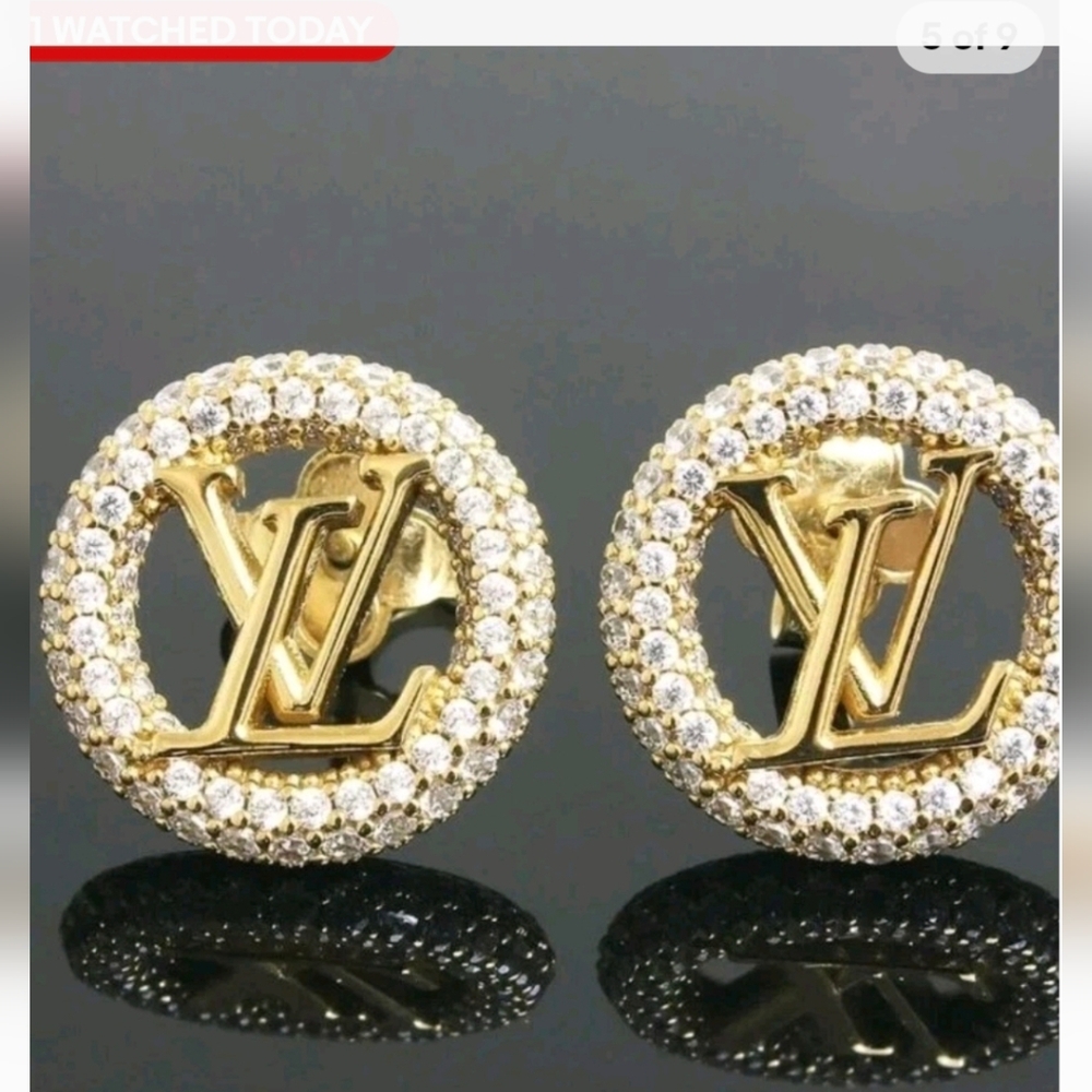 Louis Vuitton Gold Crystal Circle LV Stud Earrings